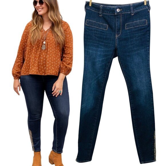 Anthropologie | Pilcro High Rise Skinny Jeans Stretch Denim Snake Trim Size 26 - Picture 1 of 14
